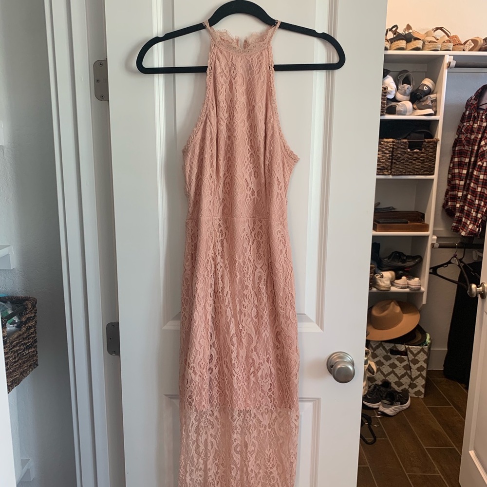 Blush high neck lace dress